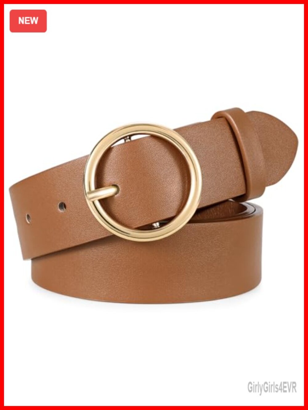 Vegan Leather Women Belt with Circle Gold Buckle Fashion Waist Belt for Jeans